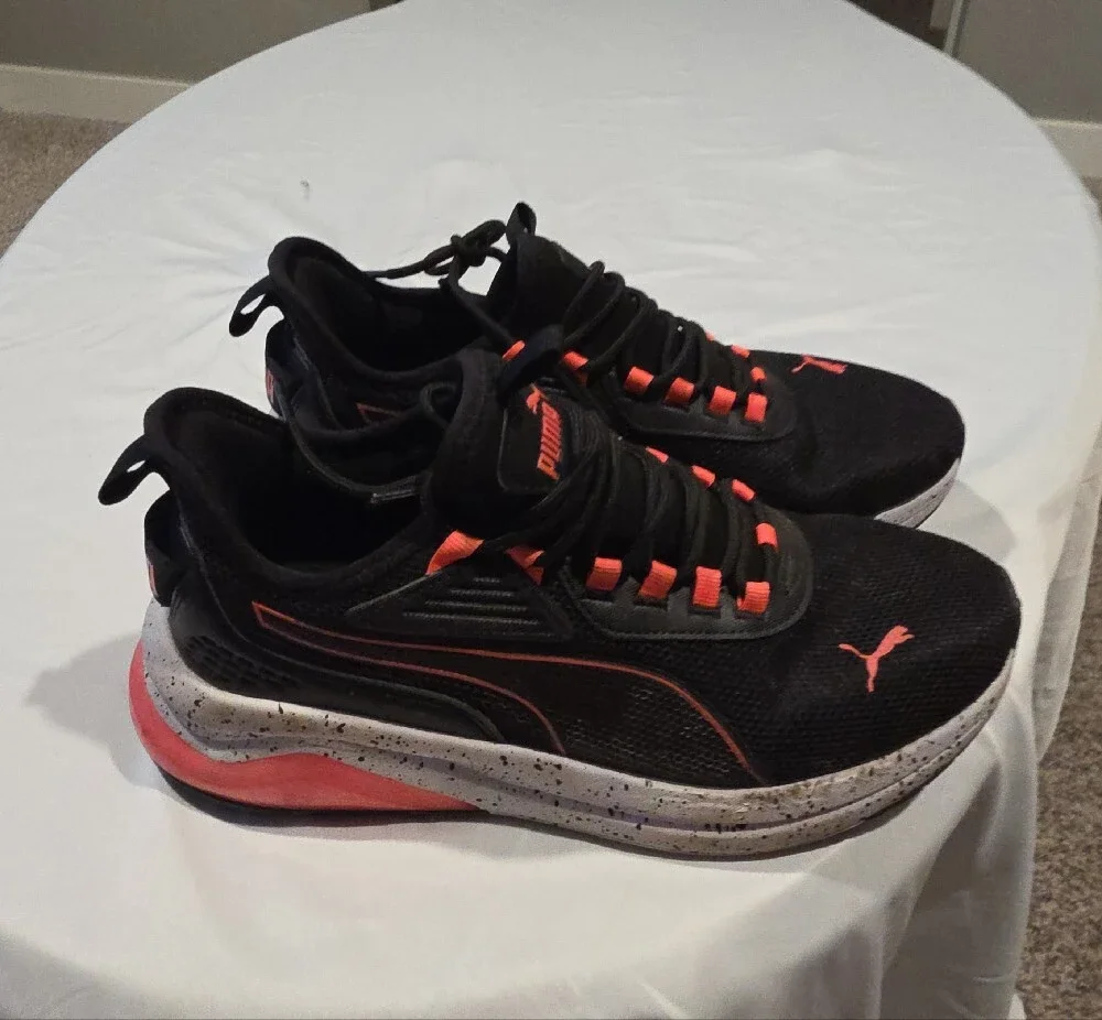 Puma Kids Black Sneakers with Coral Accents